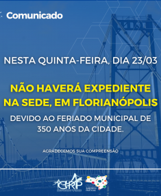 Nesta quinta (23) não haverá expediente na Sede, em Florianópolis